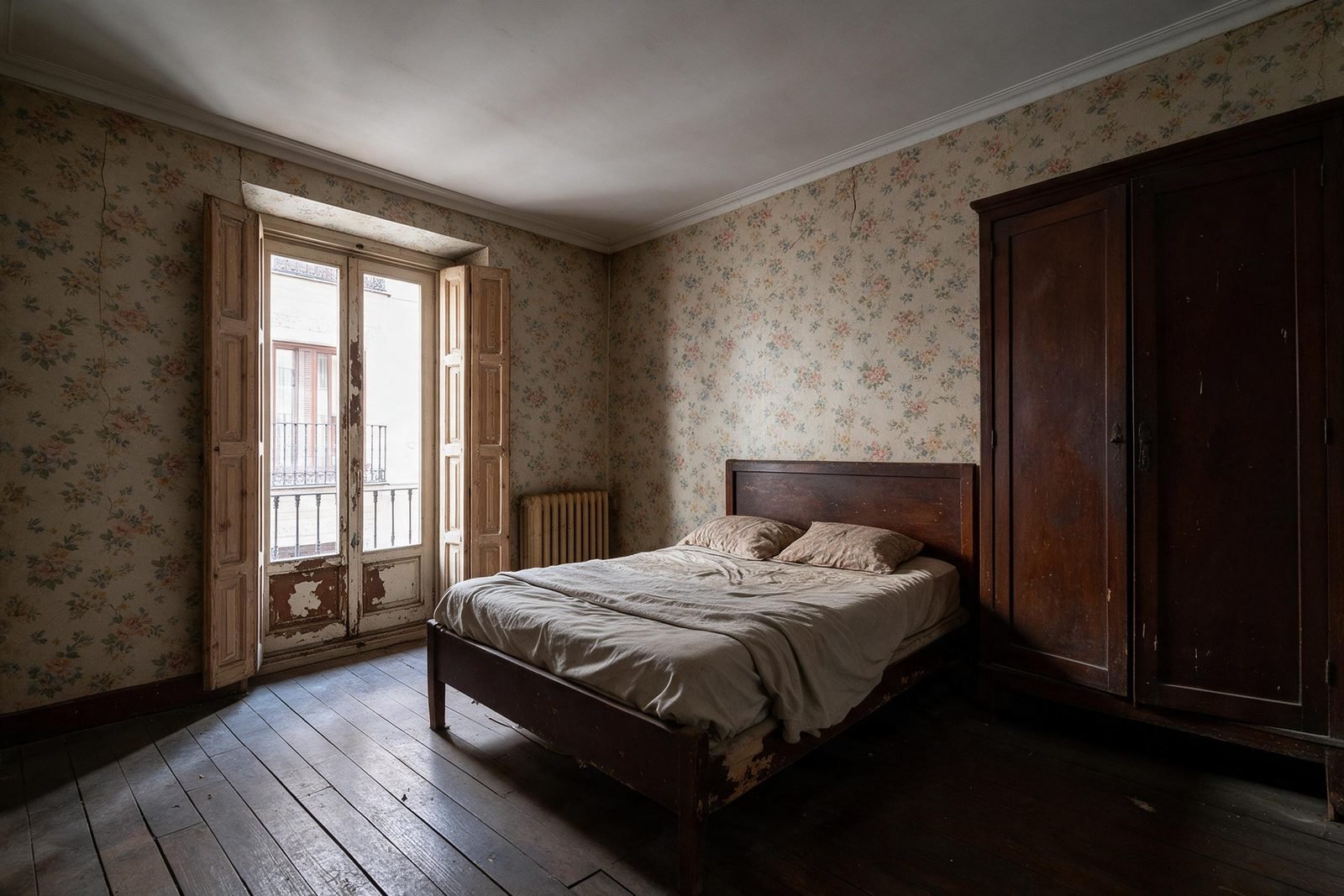 Antes: dormitorio antiguo antes de la reforma integral de la vivienda