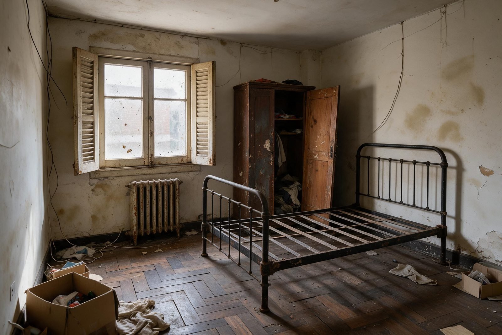 Antes: habitaci&oacute;n de un piso de alquiler con mobiliario viejo antes de la reforma