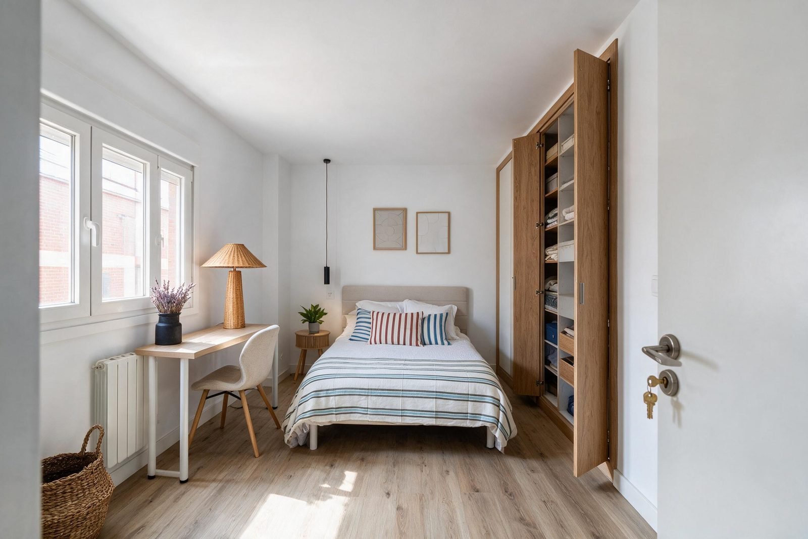 Habitaci&oacute;n con armario empotrado en un piso de alquiler por habitaciones en Madrid